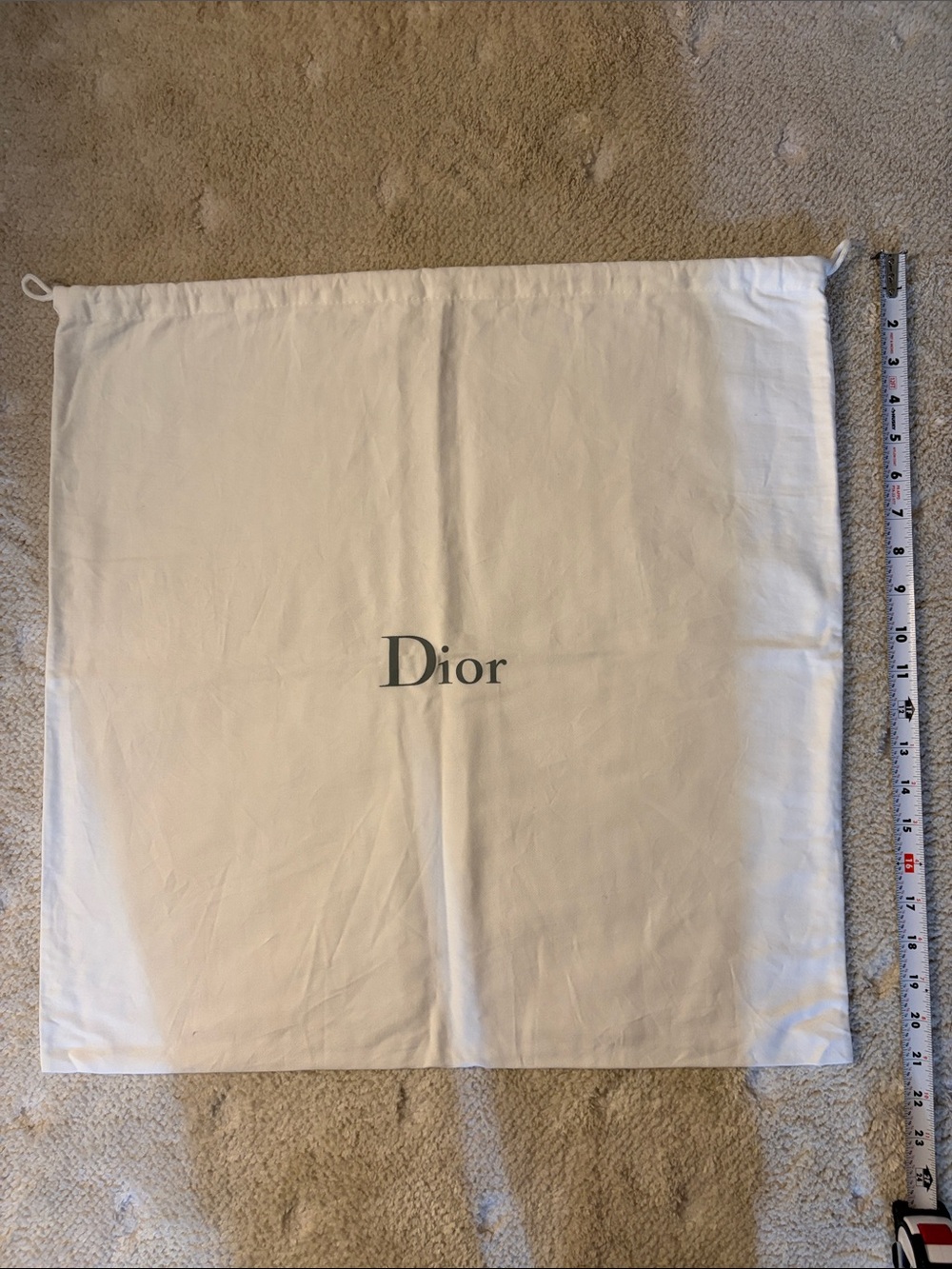 Dior Cream Canvas Drawstring Dust Sack Large 21x21